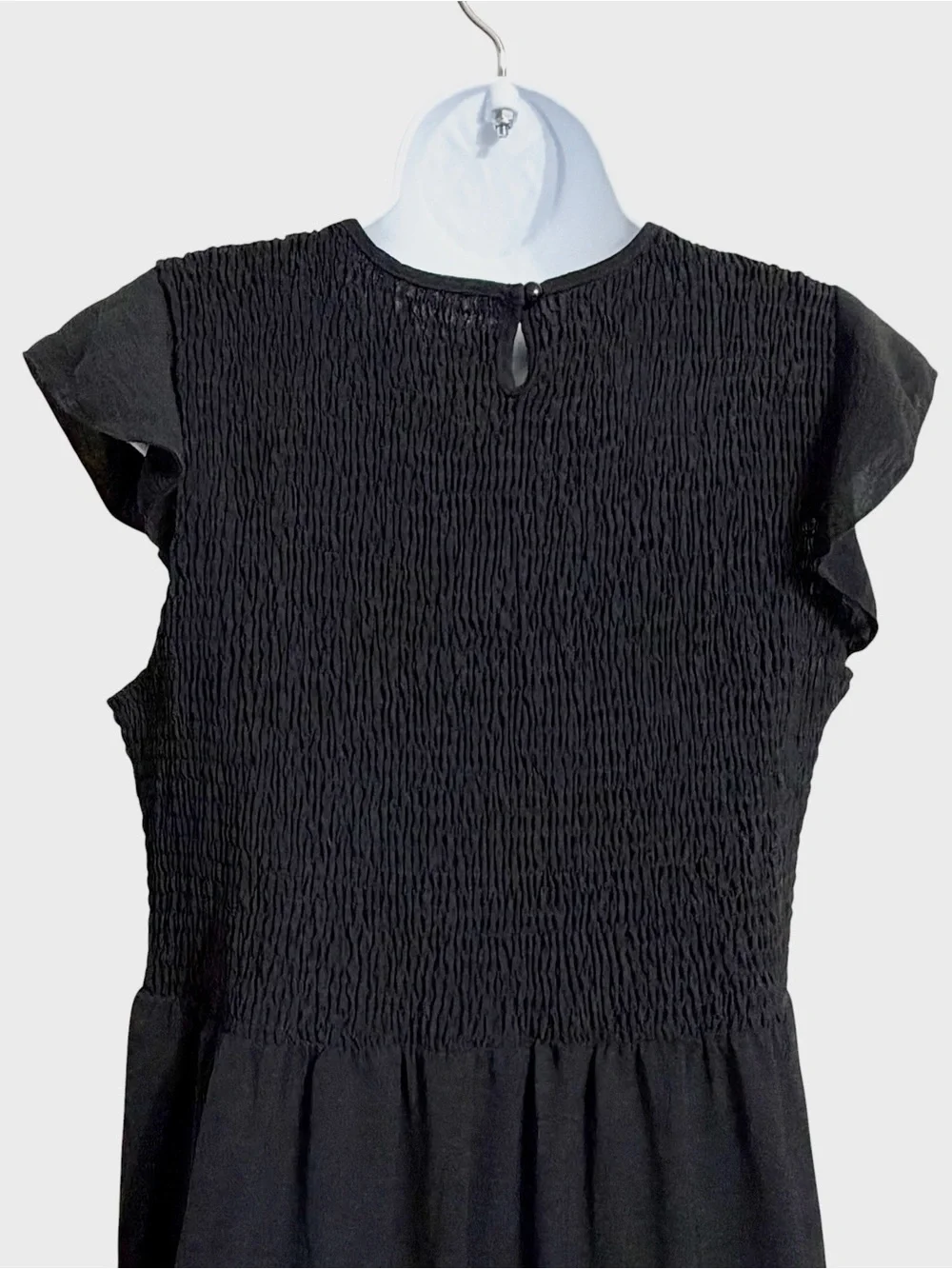 Boho Tiered Smocked Midi Dress Womens XL Black Flutter Sleeve Dark Cottagecore - Picture 5 of 7
